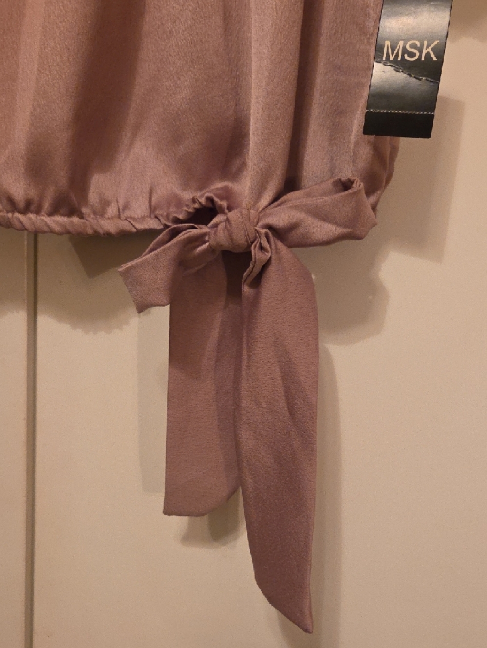 MSK Mauve Satin Peasant Blouse with Side Tie - Picture 4 of 7